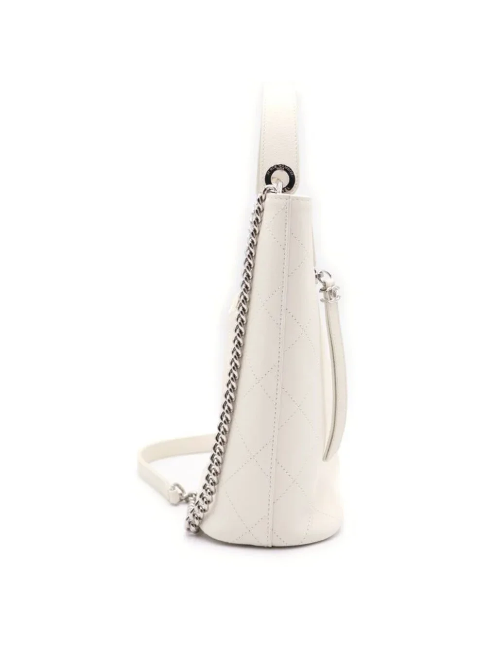 Chanel Quilted CC Logo Leather Bucket Bag 2-Way White 27